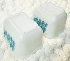 Vtg 2 Pyrex Turquoise Amish Butterprint Refrigerator Dish 501 w/ Lids 1.5 cups