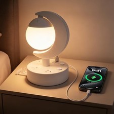Table Lamp with USB Charging Port  AC Outlet, 3-Color Dimmable LED Desk Lamp,