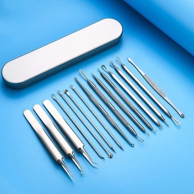  15PCS Blackhead Remover Kit Comedone Extractor Set Pimple Popper Skin Care Tool