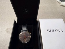 Bulova Men's Watch Leather Grey Aerojet 98A187 Excellent Condition