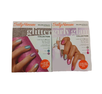 Lot 2 Sally Hansen Salon Effects Real Nail Polish Strips Glitter Girly Glam NIB