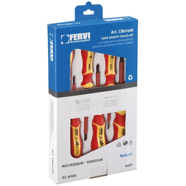 JUEGO DE DESTORNILLADORES AISLADOS 6Pz. FERVI CI80/006