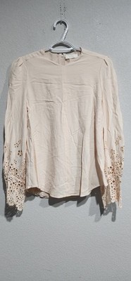 CHLOE Misty Beige Embrodered Long Sleeves Silk Blouse 17AHT47-17A237 Size 38 S