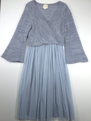Maeve Anthropologie Layered Arabesque Dress Blue Sweater Tulle Midi Size Medium 