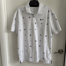 Nike Tour Dri-FIT Golf Polo Shirt Men's Large White All Over Print