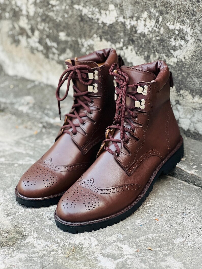 Men's Scottish Kilt Boots Genuine Leather Brown Ghillie Brogues Traditional image 2