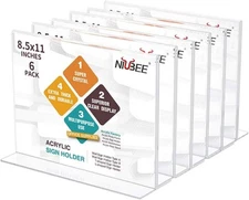 NIUBEE Acrylic Sign Holder 8.5x11 Inches 6 Pack 8.5 x 11 Horizontal, Clear 