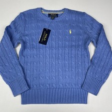Polo Ralph Lauren Boys Size 8 Blue Cable Knit Sweater Crew Neck