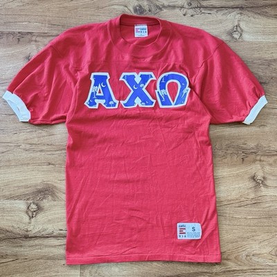 Vintage Alpha Chi Omega Sorority Jersey Tee Sewn Letters SC Flag Made In USA