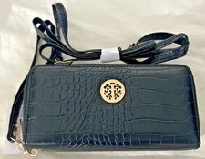 NWT Old East Main Co. Classic Wallet Wristlet Double Zip Black Faux Leather