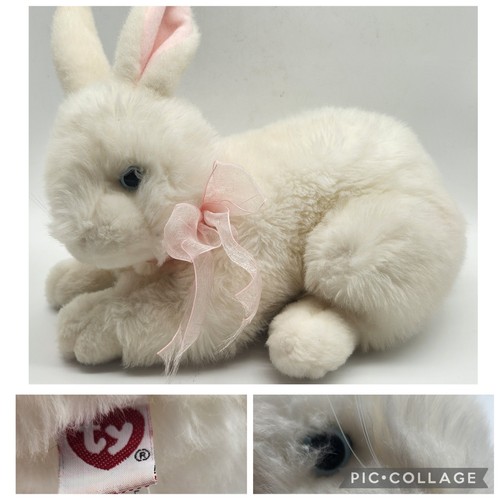 TY Classic ALFALFA White Bunny Rabbit Plush Pink Bow 13" 2003
