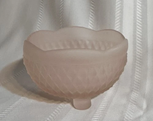 Vintage Indiana Glass Candy Dish Diamond Footed Frosted Pink Depression Glass