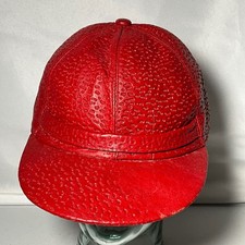 Red Textured Baseball Cap Men's Fitted Hat Flat Brim Streetwear Fashion