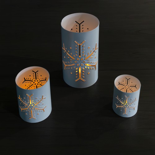 White Galvanized Snowflake Candle Lanterns 3pc Set, for Christmas Pillars - Picture 10 of 10