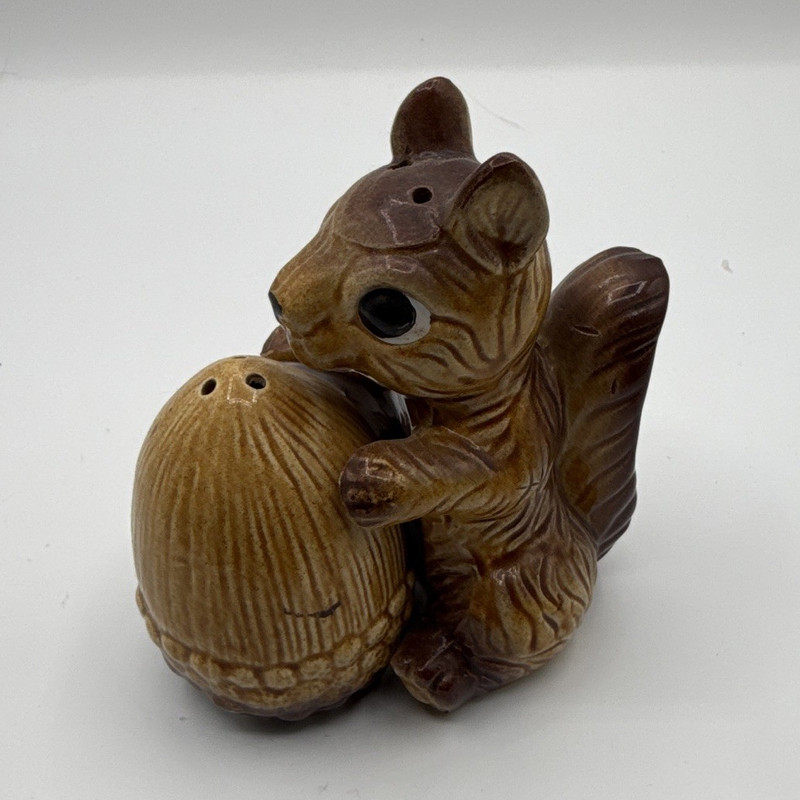 Vintage Japan Squirrel & Acorn Ceramic Salt & Pepper Shakers Set, Brown