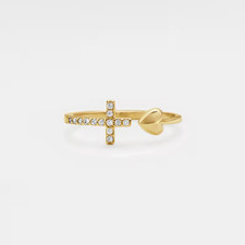 Anello cuore croce San Valentino diamante simulato tondo 1 ct placcato oro gi...