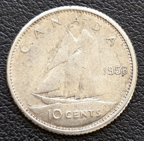 1958 Canada Silver 10-Cent Dime - 80% Silver Coin