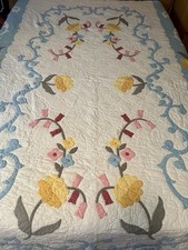 Limited Edition Vintage Floral Appliqu  Quilt Pastel Farmhouse Country Cottage