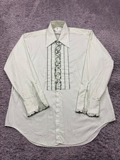 Vtg After Six Tuxedo Shirt Men 17-34 Green Ruffle French Cuff Button Up 70s 80s