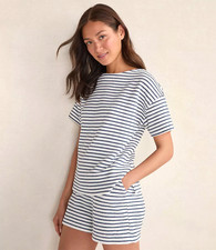 HAVEN WELL WITHIN Womens 68 Cotton Blend Textured Stripe Bateau Neck Top size L