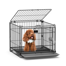 Dog Crate for Small Dogs Under 25lbs,24 inch Black Thick Metal Dog Kennel Ind...