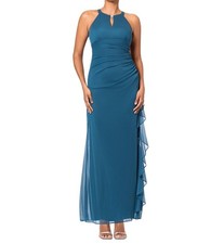 Betsy  Adam Womens Ruched Halter Sleeveless Gown Dress Emerald Size 16 NWT