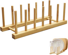 Wooden Plate Rack Organiser - 6 Slot Dish Drainer & Storage Holder for Kitchen/B