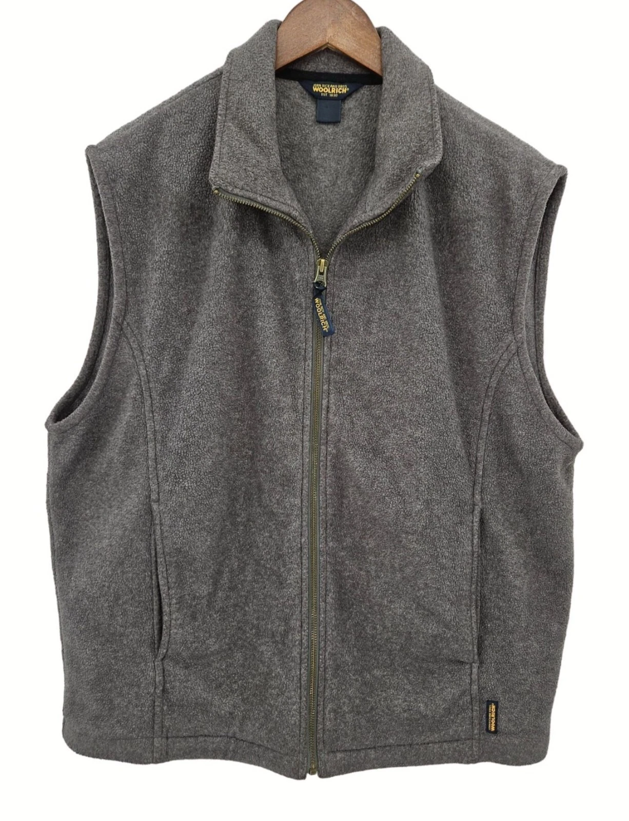 Woolrich Mens Full Zip Fleece Vest Medium Grey Outdoor Classic Layering Gorpcore