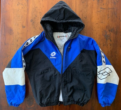 Vintage Lotto Jacket Blue Softshell 90s Italia Hooded Full Zip Soccer Youth L - Picture 1 of 9