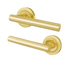 Satin Brass Internal Door Handle Sets on Rose - Bathroom, Latch & Lock Packs
