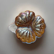 Vintage Jeanette Marigold Carnival Glass 3 Leaf Clover Shaped Candy Dish