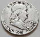 1949 S Benjamin Franklin Half Dollar 50c 90% Silver                  X21