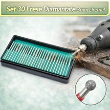 Set 30 Frese Diamantate 3mm per Dremel Incisione Lucidatura con Box