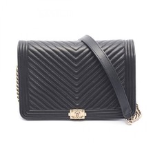 Chanel Boy Chanel Chevron V Stitch Lambskin Shoulder Bag Women Black One Size