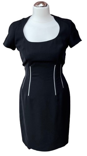 Mugler, THIERRY MUGLER LUSSO VINTAGE NERO ABITO DISOSSATO SCOLLO A SCOOP CERNIERA POLIESTERE 36/6