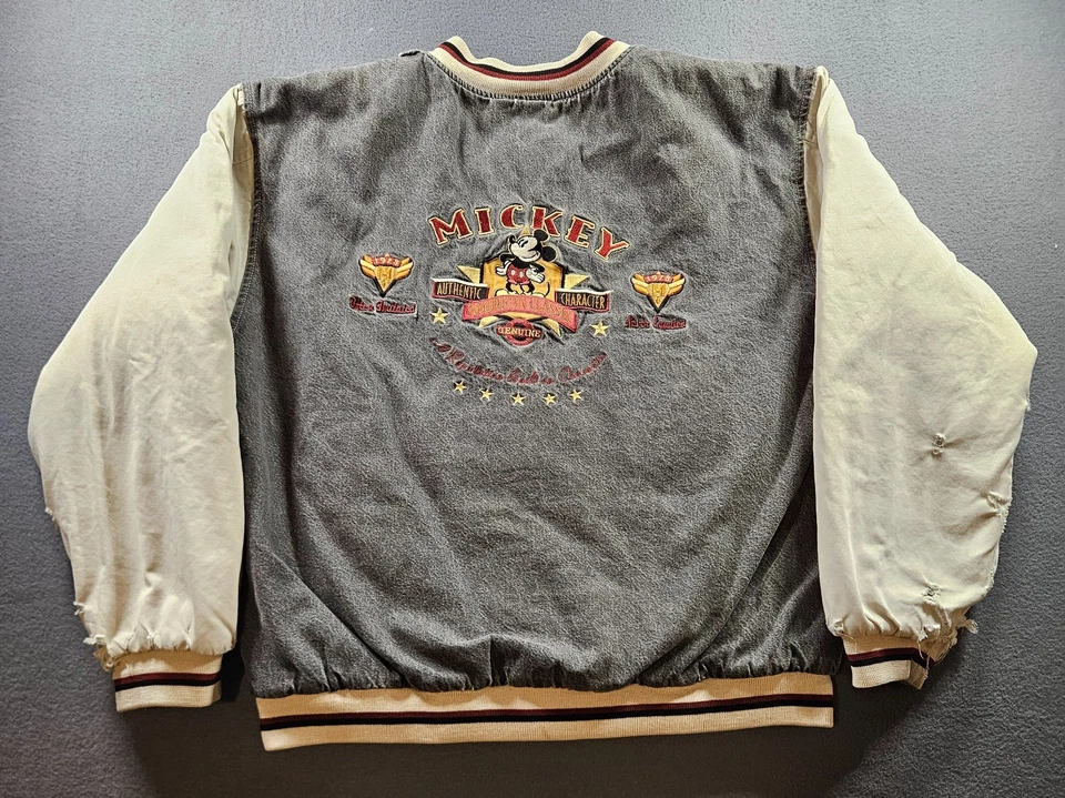 Chaqueta De Colección Mickey Mouse Negra Crema Años 90 Disney Varsity Letterman Bomber Talla M Foto 2 de 4