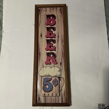 Wallace Berrie & Co 1973 Framed  5 cent Beer Sign - 18.5" × 6.5" Man Cave