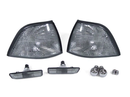 DEPO COMBO Smoke Corner + Side Marker Light + Chrome Bulbs For 97-99 BMW E36 2D