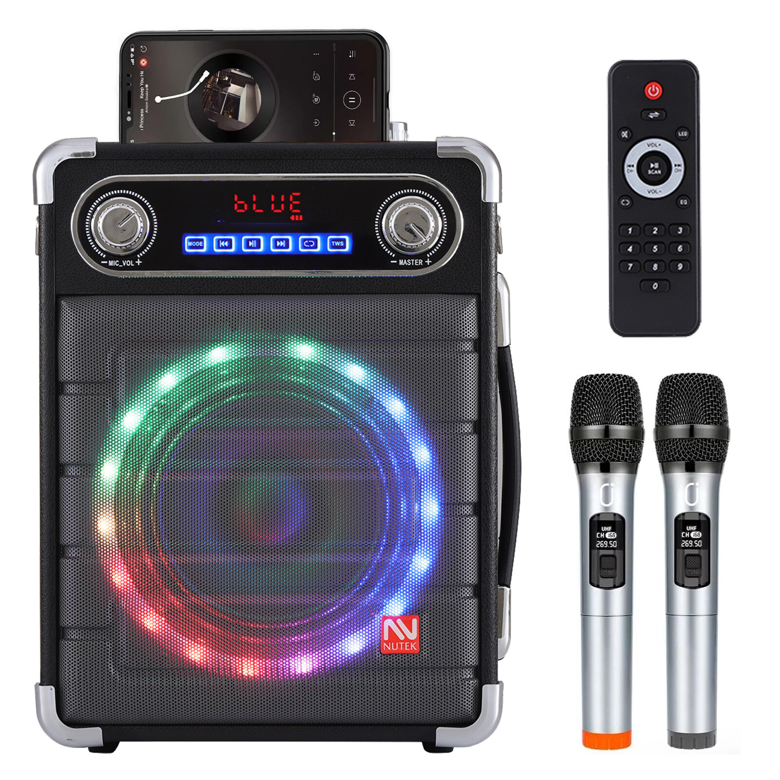 Portable Bluetooth Karaoke Speaker with Loud Subwoofer & 2 Wireless Mics for Parties-image