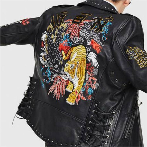 DIESEL Leather Riders Jacket Embroidery 