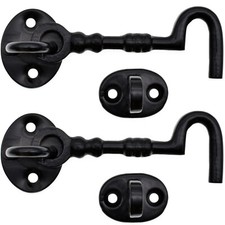 2x Cast Iron 4" / 100mm Cabin Hook & Eye Shed Patio Door Gate Catch Latch Holder