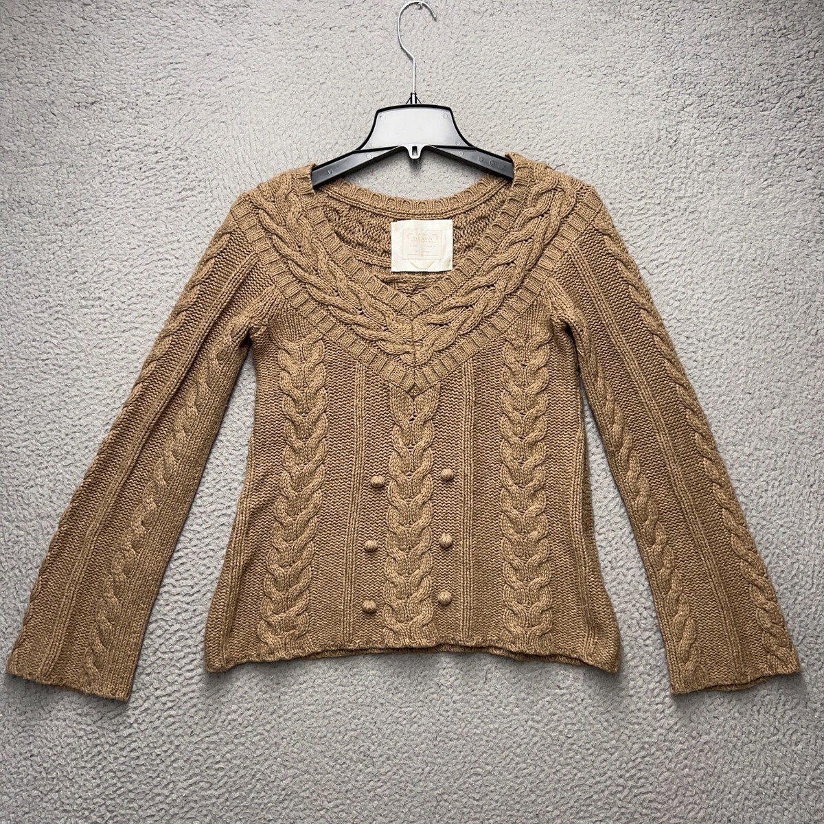 Old Navy Sweater Womens Small Brown Cable Knit Pullover Ribbon