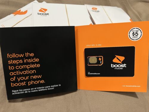 (2 Cards!) New Boost Mobile 64K sim card activation kit  BOTH w/ FREE $5!! - Afbeelding 1 van 3