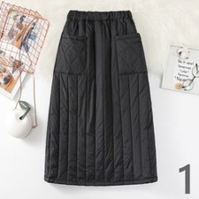 Damen Gepolstert Gesteppt Rock Midi A-Linie Gerade Gummibund Taschen Warm Winter