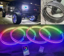 【NEW】8Rolls Double Sided Quad Row RGB CHASING IP68 17.5" Wheel Lights APP+Remote