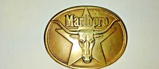 1987 Marlboro Philip Morris Longhorn Bull Solid Brass Belt Buckle USED