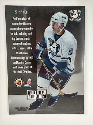 1994-95 Leaf Phenoms #5 Paul Kariya Mighty Ducks Anaheim Scratches 