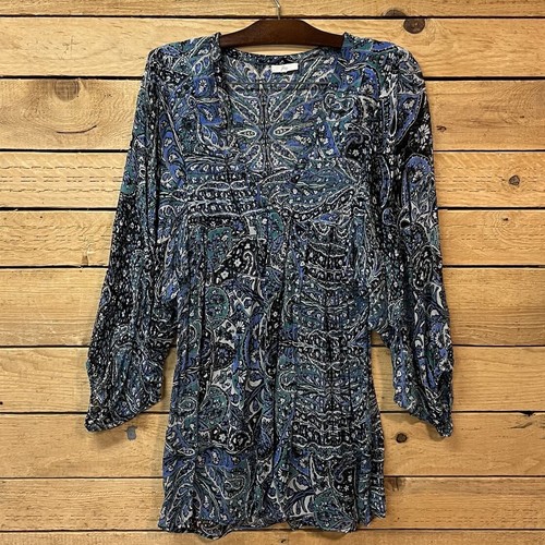 Joie V Neck 3/4 Balloon Sleeve Floral Paisley Blouse Shirt Top SZ M Blue - 第 1/10 張圖片
