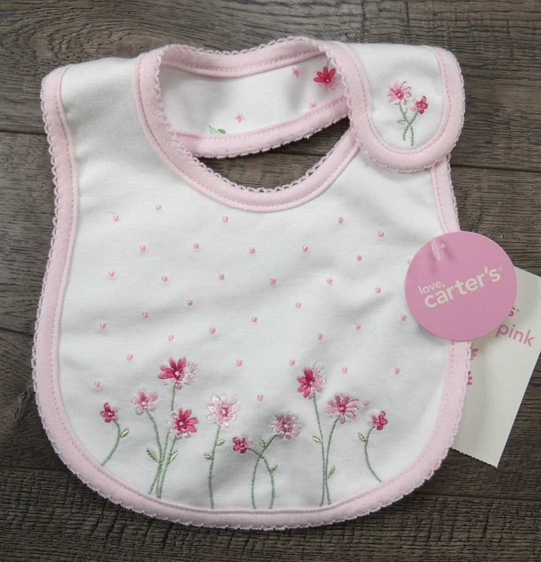 Baby Girl New Vintage Carter's Pretty In Pink Baby Bib