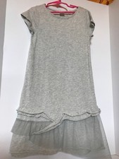 EUC Crewcuts Cotton Dress Sz 8 Grey Green Girls Short Sleeves Dress Tulle